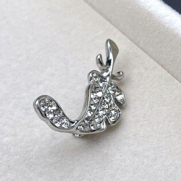 Silver with White Diamond Crystal Single Feather Pin Back Brooch - Picture 6 of 9